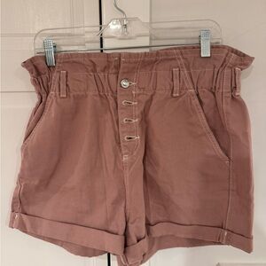 TOPSHOP Paperbag Waist Button Shorts – Dusty Rose